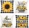 Decorative Sunflower Pillow Cover 18x18 Set of 4, Yellow Black Buffalo Plaid Throw Pillow Cover, Farmhouse Sunflower Decor for Home Outdoor Sofa Couch, Fall Flower Pillow case (No Insert)